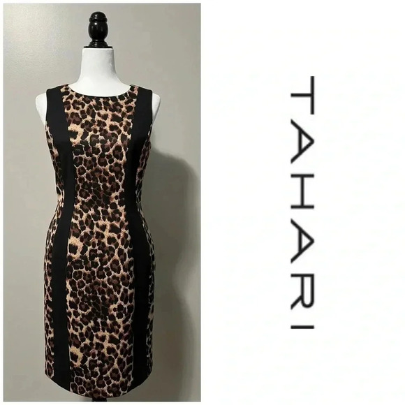 Tahari Arthur S. Levine Cheetah Print Sleeveless Sheath Dress - Picture 1 of 15